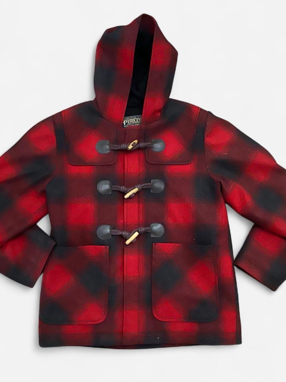 Kids Red & Black Plaid Hooded Toggle Coat
